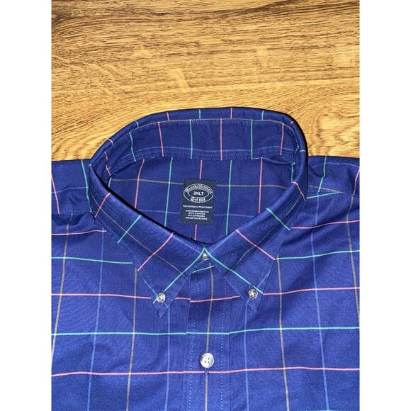 NWT Brooks Brothers Mens Navy Plaid Long Sleeve Button Front Shirt 2XLT - Picture 3 of 5